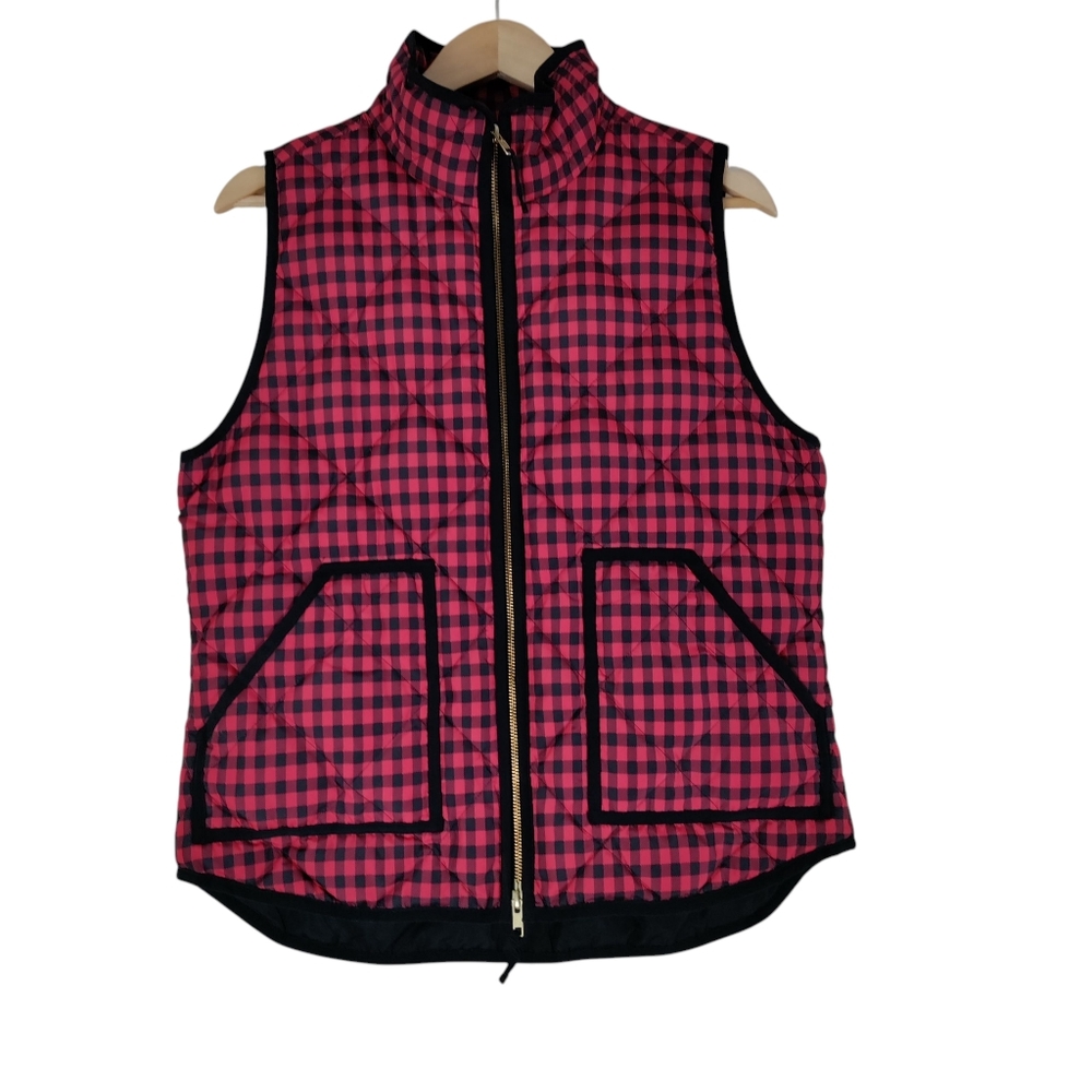 J. Crew Gingham Sleeveless Collared Full Zip Down Filled Medium Vest Jacket